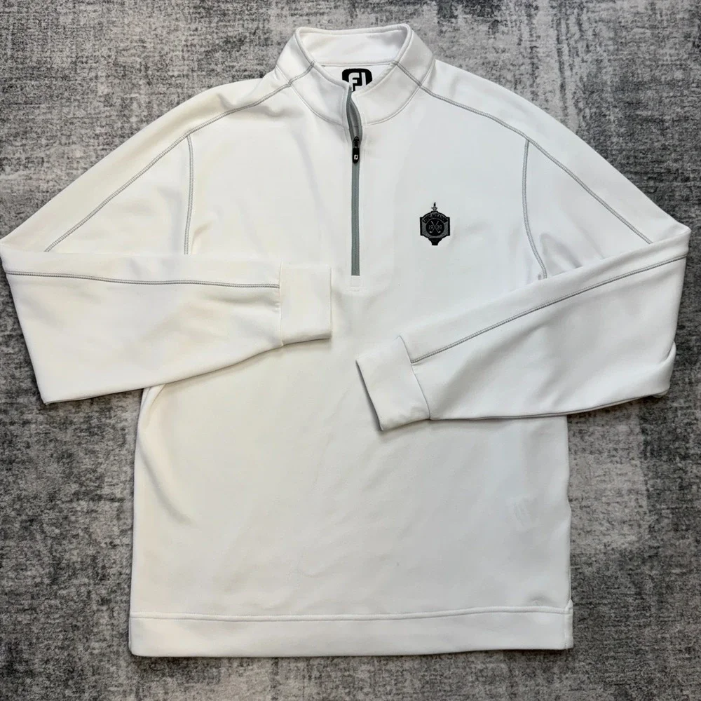 FootJoy Sweater Mens‎ Medium White 1/4 Zip Golf Performance Sweatshirt Pullover